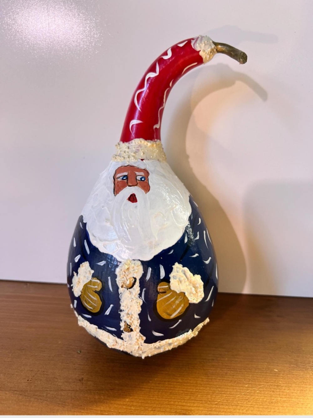 Hand-Painted Santa Gourd Holiday Decor - Navy & Red